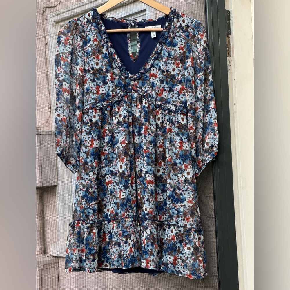 Speechless Blue Floral Babydoll Dress with Ruffled V-Neck